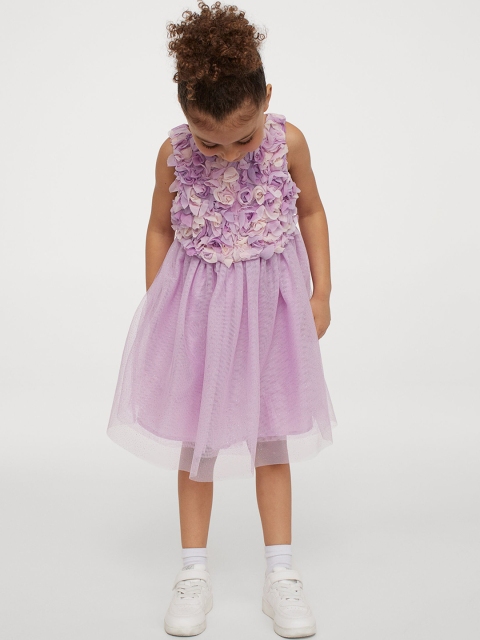 H&M Girls Purple & Peach Self Design Glittery Tulle Dress