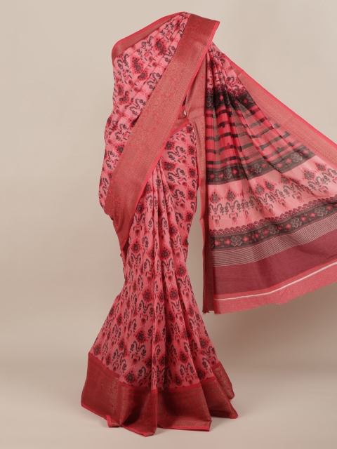 Pothys Pink & Black Jute Silk Printed Saree