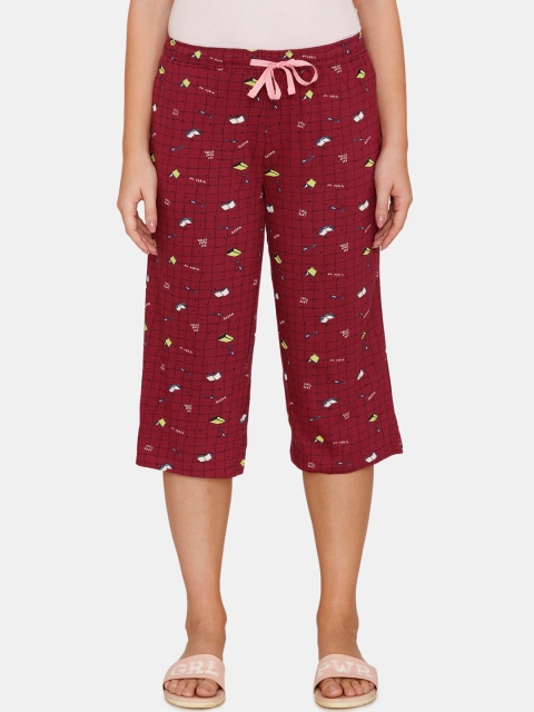 Zivame Women Maroon Printed 3/4th Lounge Pants