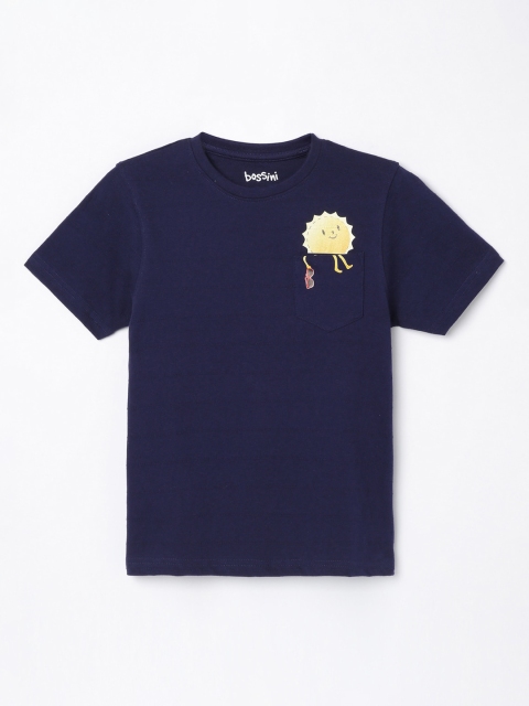 Bossini Boys Navy Blue Solid Round Neck T-shirt