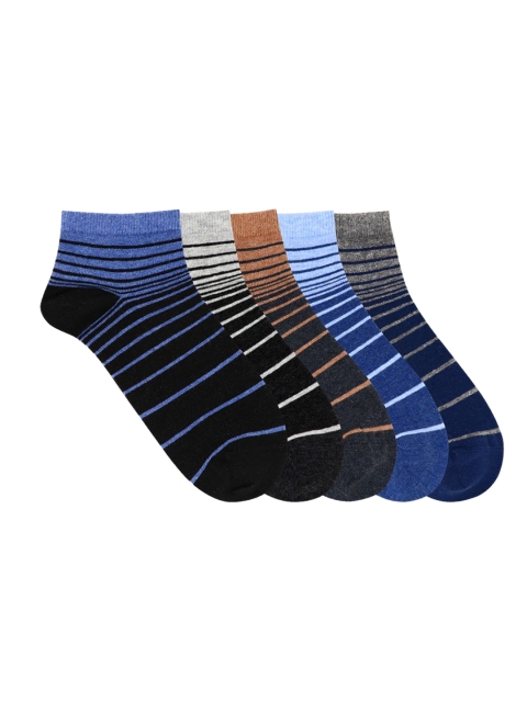 Mustang Men Pack Of 5 Striped Ankle-Length Socks, Blue