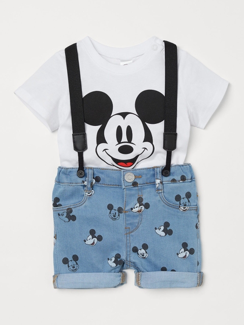 H&M Boys White & Blue 2-Piece Set With Braces