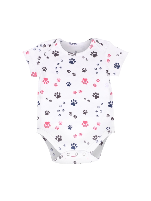 The Flybees Infant Kids White & Purple Printed Cotton Bodysuit