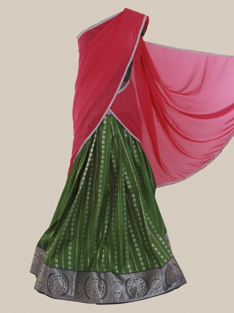 Pothys Pink & Green Poly Chiffon Solid Traditional Half Saree