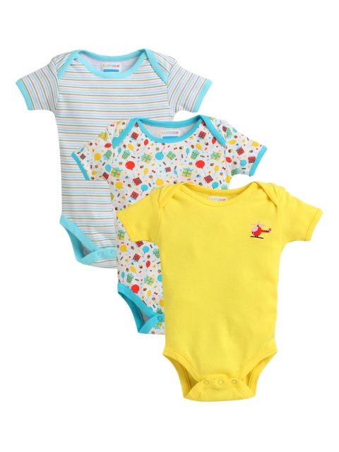 BUMZEE Infant Kids Pack Of 3 Cotton Bodysuits, Yellow