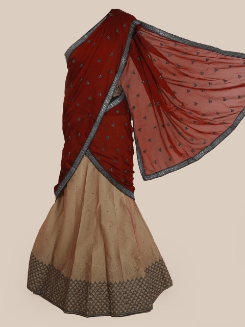 Pothys Magenta & Cream-Coloured Poly Chiffon Woven Design Lehenga Saree