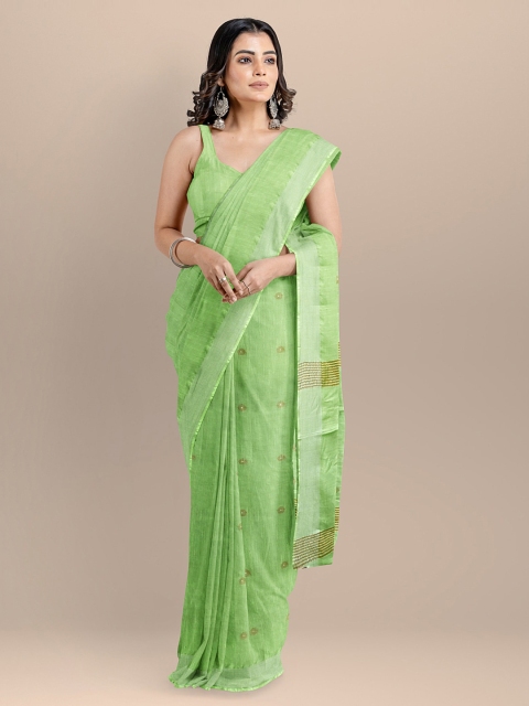BharatSthali Green Pure Cotton Woven Design Maheshwari Saree