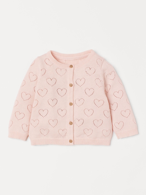 H&M Girls Pink Cotton Pointelle Cardigan