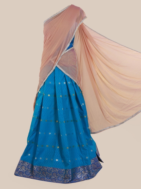 Pothys Pink & Blue Poly Chiffon Solid Saree