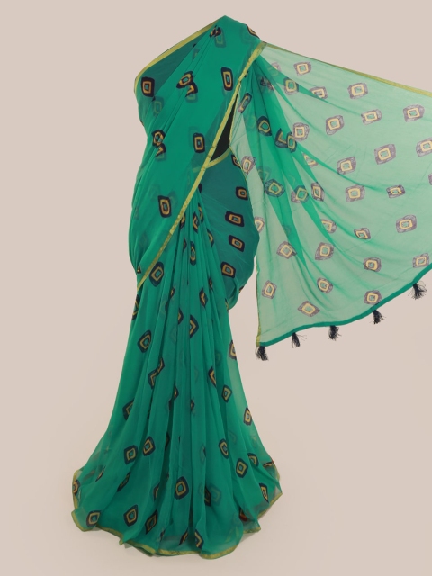 Pothys Green Printed Poly Chiffon Saree
