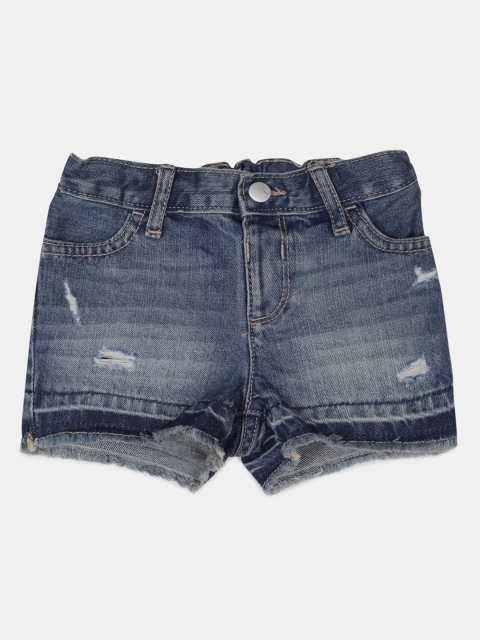The Childrens Place Girls Blue Washed Regular Fit Cotton Denim Shorts