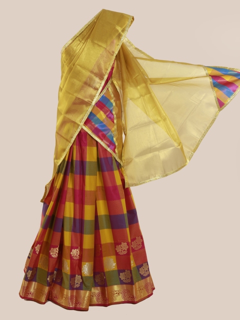 Pothys Gold-Toned & Multicoloured Tissue Checked Saree