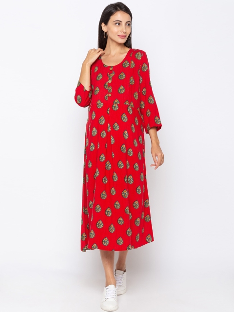 MomToBe Women Red Printed A-Line Maternity & Feeding Dress