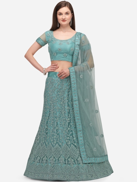V SALES Turquoise Blue Semi-Stitched Lehenga & Blouse with Dupatta
