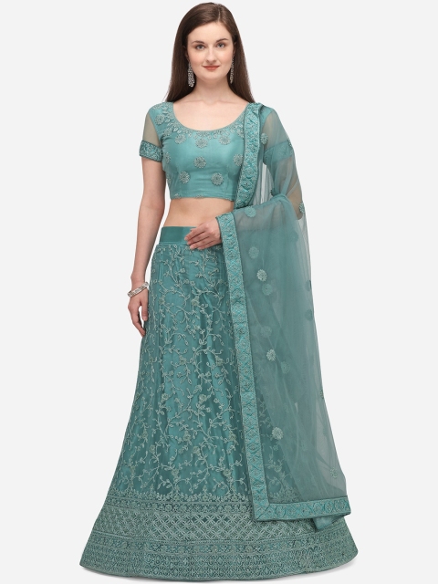 V SALES Turquoise Blue Semi-Stitched Lehenga & Blouse with Dupatta