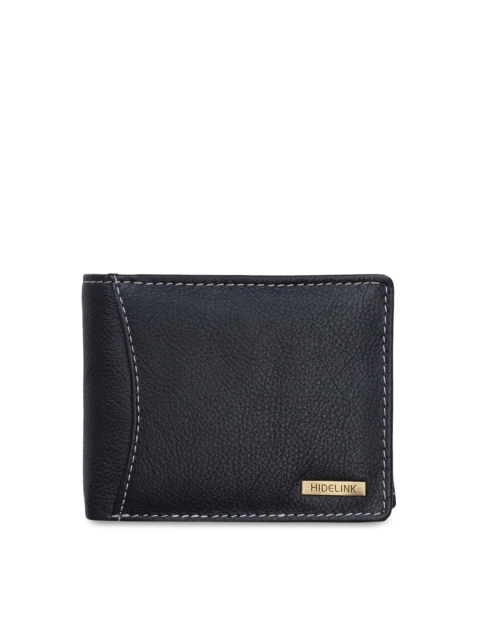 Hidelink Men Navy Blue Textured Two Fold Leather Wallet