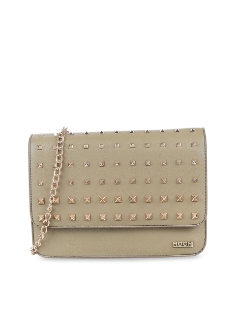 Mochi Green & Muted Gold-Toned Embellished Box Clutch
