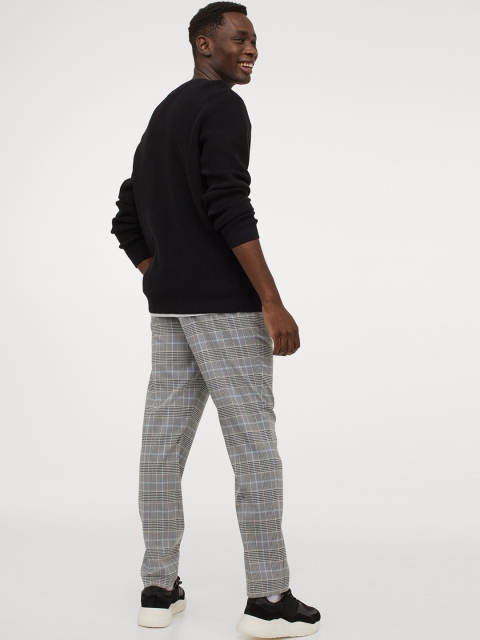 H&M Men Multicoloured Checked Slim Fit Cigarette Trousers, Multi