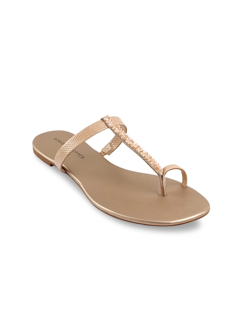 LEMON & PEPPER Women Gold-Toned Embellished One Toe Flats