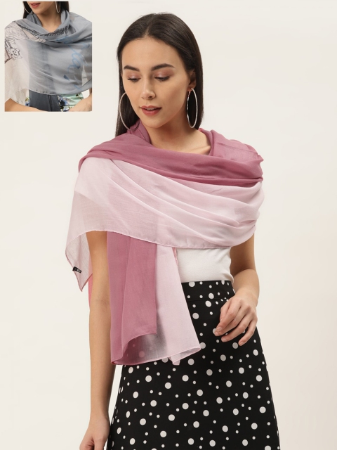 Trend Arrest Women Multicoloured Pack of 2 Printed Scarf, Multi
