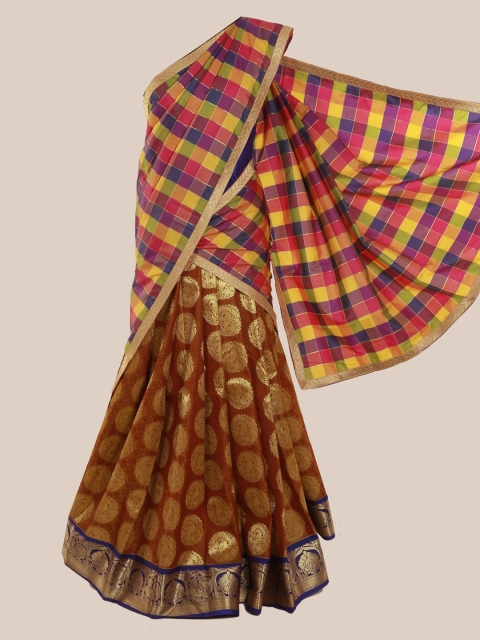 Pothys Multicoloured Checked Silk Blend Half Saree, Multi