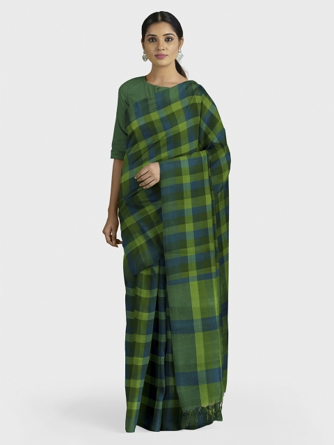 APCO Green Checked Pure Cotton Saree