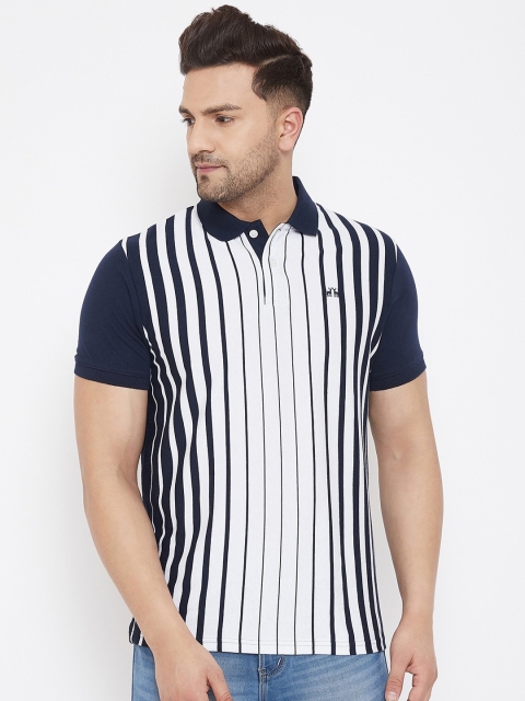 98 Degree North Men Navy Blue Striped Polo Collar T-shirt