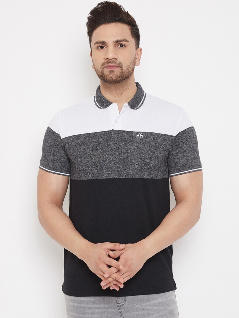 98 Degree North Men Black & Grey Colourblocked Polo Collar T-shirt