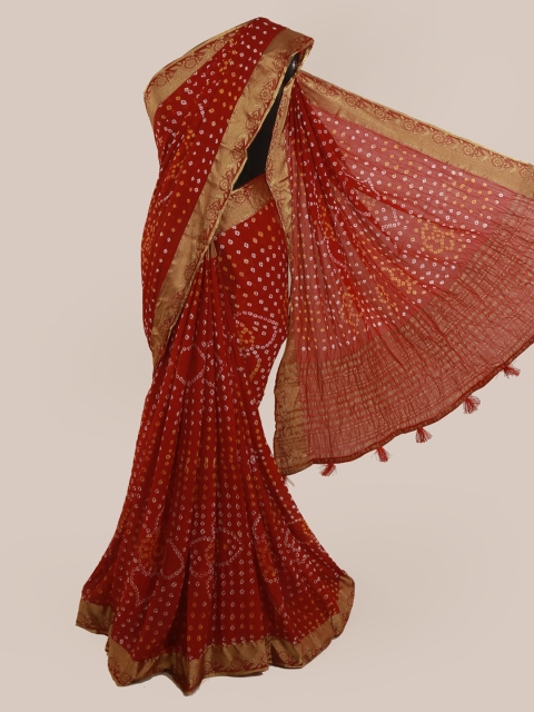 Pothys Red Bandhani Printed Art Silk Saree