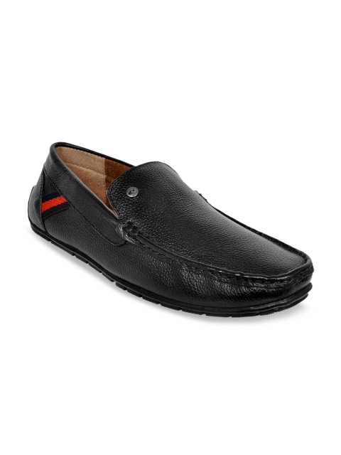 Allen Cooper Men Black Textured Leather Loafers Casual Shoes
