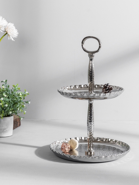 Pure Home and Living Silver-Toned Textured 2 Tier Aristocratic Cake Stand