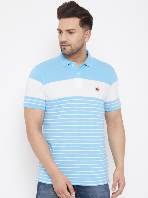 98 Degree North Men Blue Striped Polo Collar T-shirt