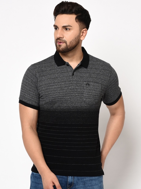 98 Degree North Men Black Striped Polo Collar T-shirt
