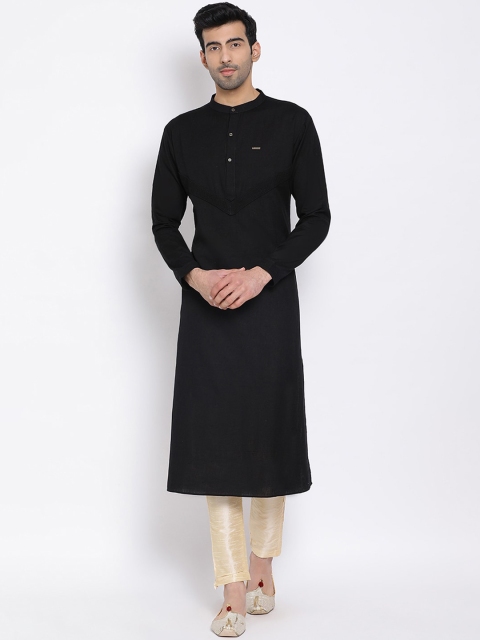 Devoiler Men Black Thread Work Kurta