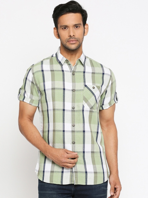 Mufti Men White Slim Fit Checked Casual Shirt
