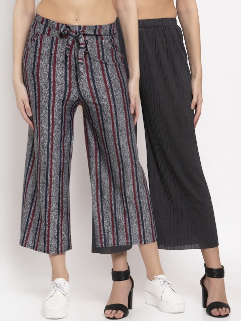 KLOTTHE Women Pack Of 2 Wide Leg Palazzos, Black