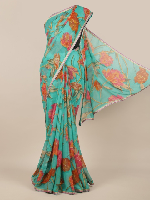 Pothys Green Printed Poly Chiffon Saree