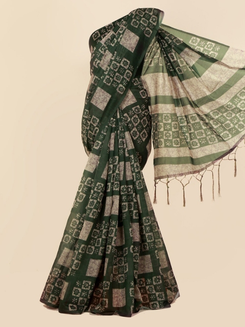 Pothys Green Printed Cotton Blend Saree