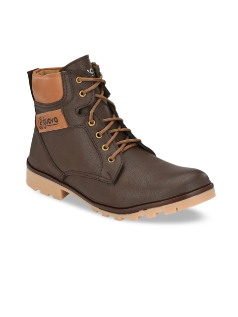 Guava Men Colourblocked Flat Boots, Brown