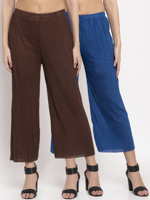 KLOTTHE Women Pack Of 2 Wide Leg Palazzos, Brown