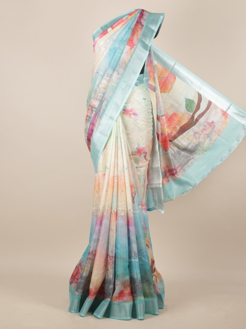 Pothys Multicoloured Printed Jute Silk Saree, Multi