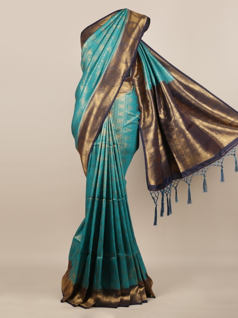 Pothys Teal Woven Design Jute Silk Saree