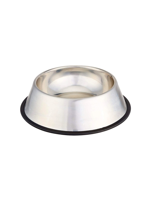 TREEMODA Silver-Toned & Black Solid Stainless Feeding Pet Bowl Black