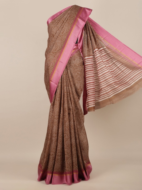 Pothys Olive Green & White Jute Silk Printed Saree
