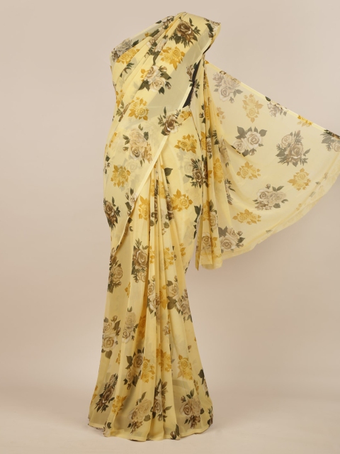 Pothys Yellow Printed Poly Chiffon Saree