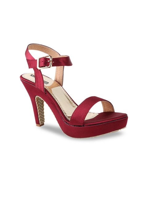 Shoetopia Women Maroon Solid Suede Sandals
