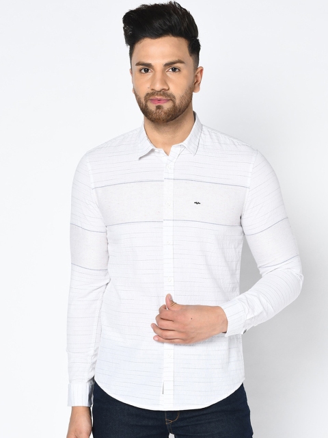 Blackberrys Men White Skinny Fit Striped Casual Shirt