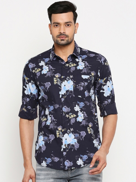 Mufti Men Navy Blue Slim Fit Printed Casual Shirt