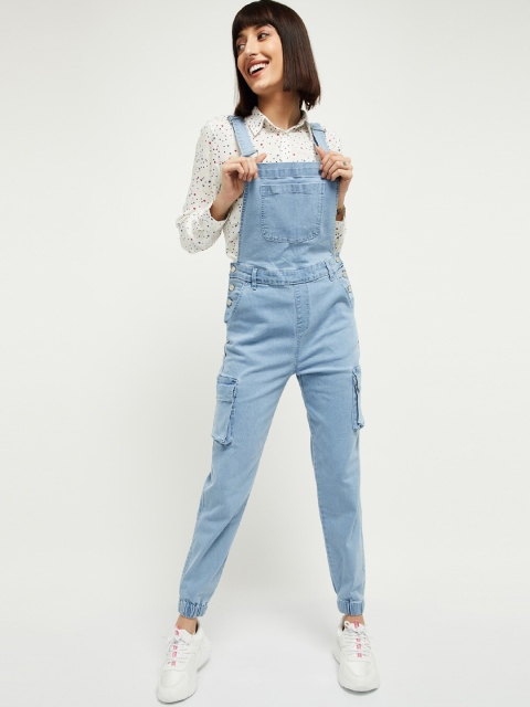 max Women Blue Solid Slim-Fit Pure Cotton Denim Dungaree