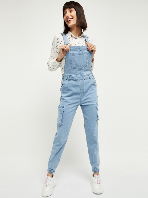 max Women Blue Solid Denim Dungarees
